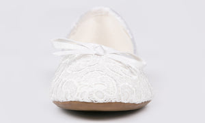Feversole Round Toe Lace Ballet Crochet Flats White Women's Comfy Breathable Shoes