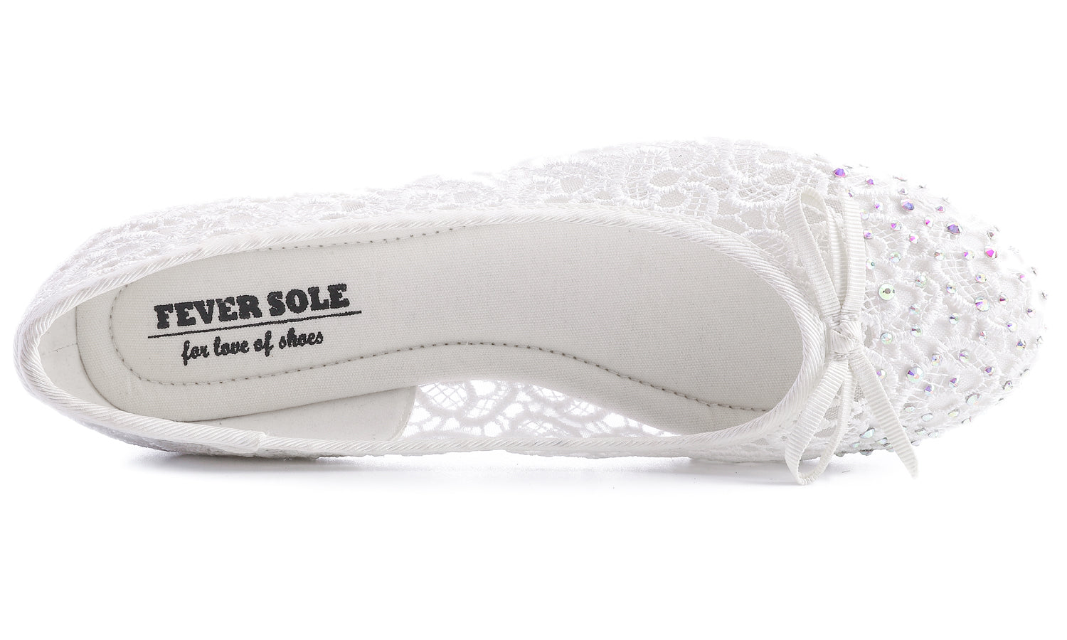 Feversole Round Toe Lace Ballet Crochet Flats White Sparkle Women's Comfy Breathable Shoes
