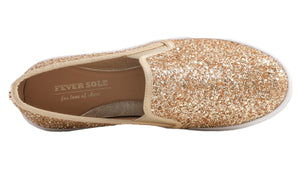 Feversole Women's Glitter Gold Slip On Sneaker Casual Flat Loafers