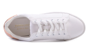 Feversole Women's Featured PU Leather Gold White Lace Up Sneaker