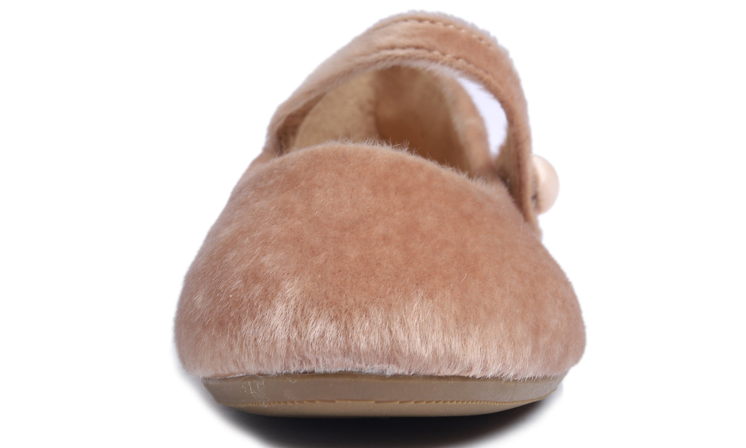 Feversole Women's Mary Jane Fashion Round Toe Easy Buckle Slip On Cozy Warm Flats Milk Tea Taupe Plush