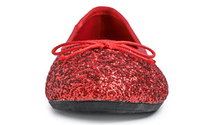 Feversole Women's Sparkle Memory Foam Cushioned Colorful Shiny Ballet Flats Glitter Red