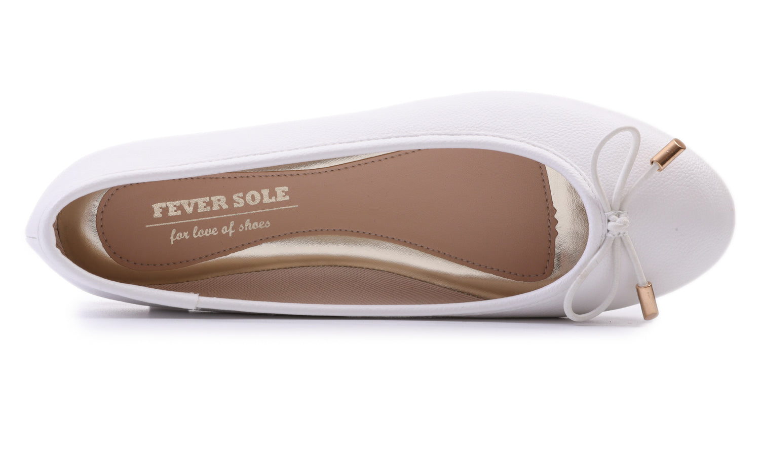 Feversole Women's Soft Cushion Comfort Round Toe Metal Trim Fashion Ballet Flats Walking Shoes White PU Leather