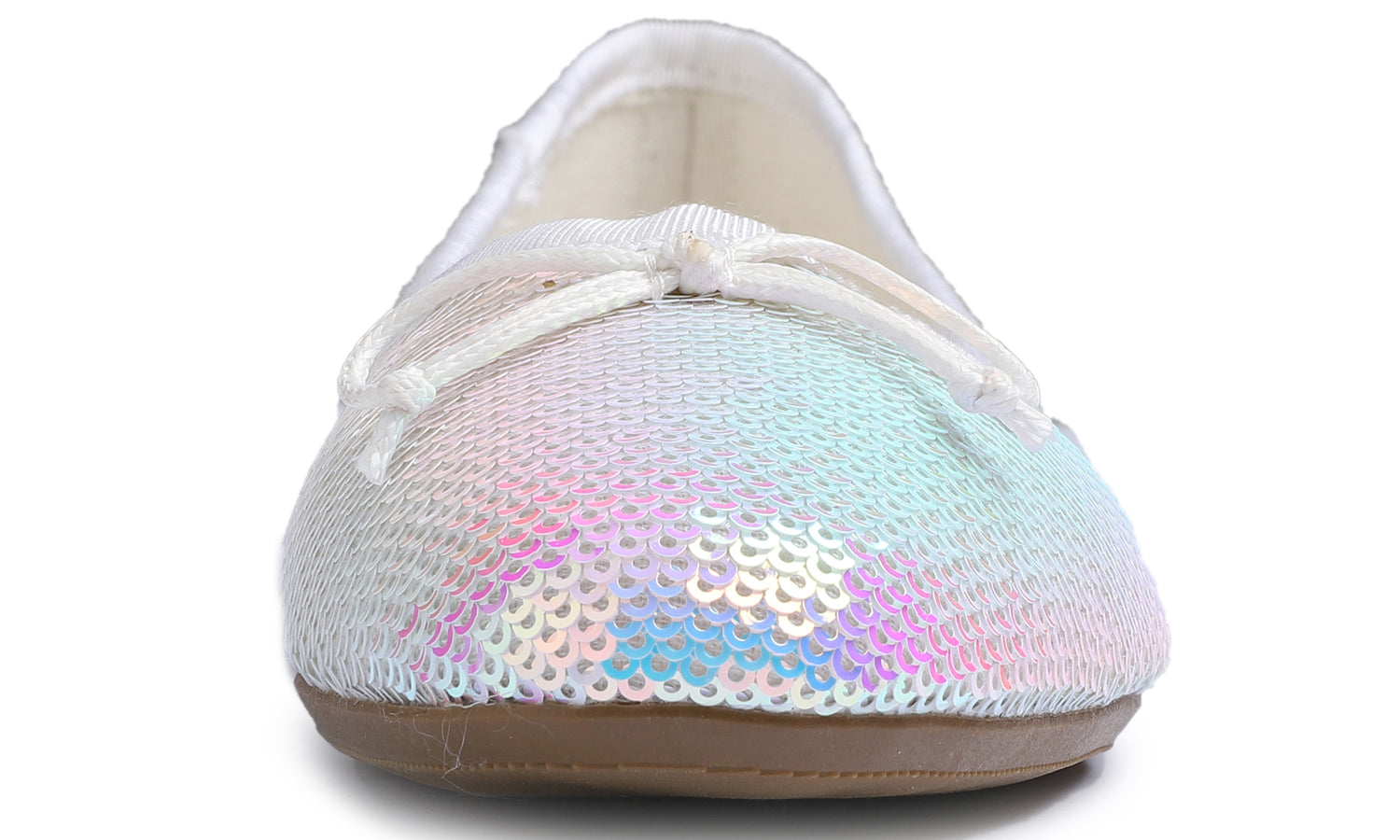 Feversole Women's Sparkle Memory Foam Cushioned Colorful Shiny Ballet Flats AB White Sequin