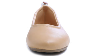 Feversole Women's Soft Cushion Comfort Round Toe Elastic Adjustable Ballet Flats Flexible Walking Shoes Light Tan Napa