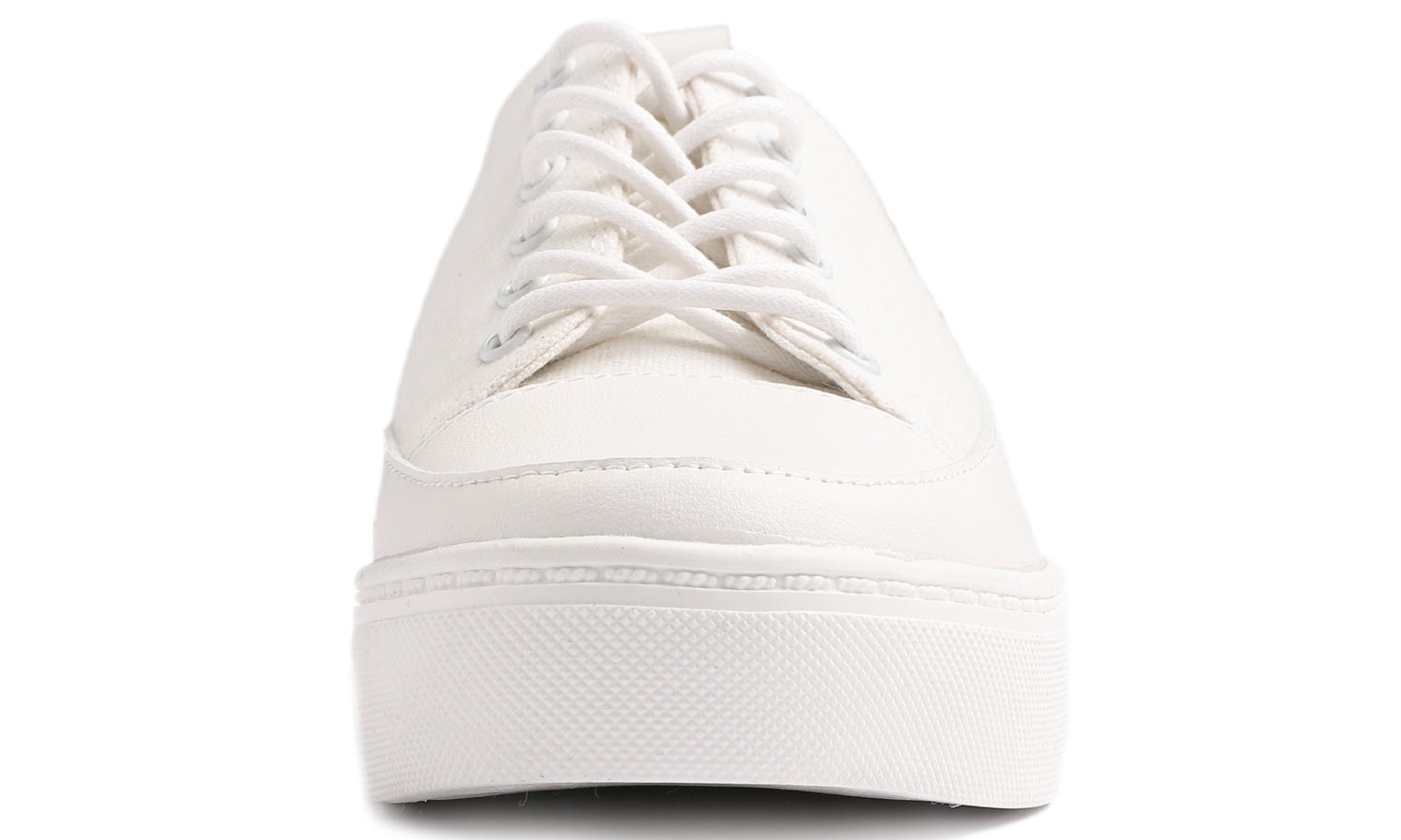 Feversole Women's Canvas Vegan Leather Lightweight Platform Lace-Up Street Sneakers White Canvas
