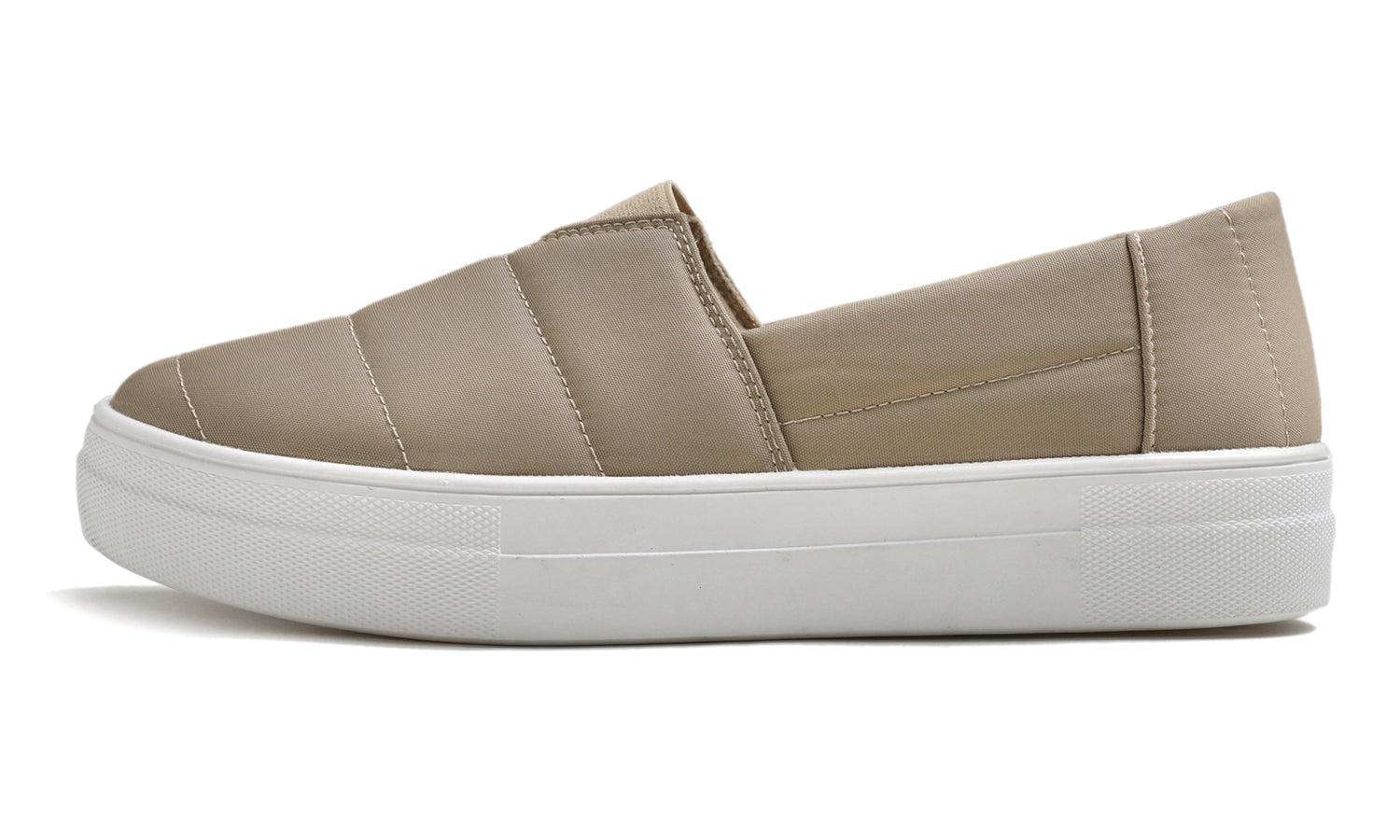 Feversole Women's Casual Slip On Sneaker Comfort Cupsole Loafer Flats Taupe Puffy Textile