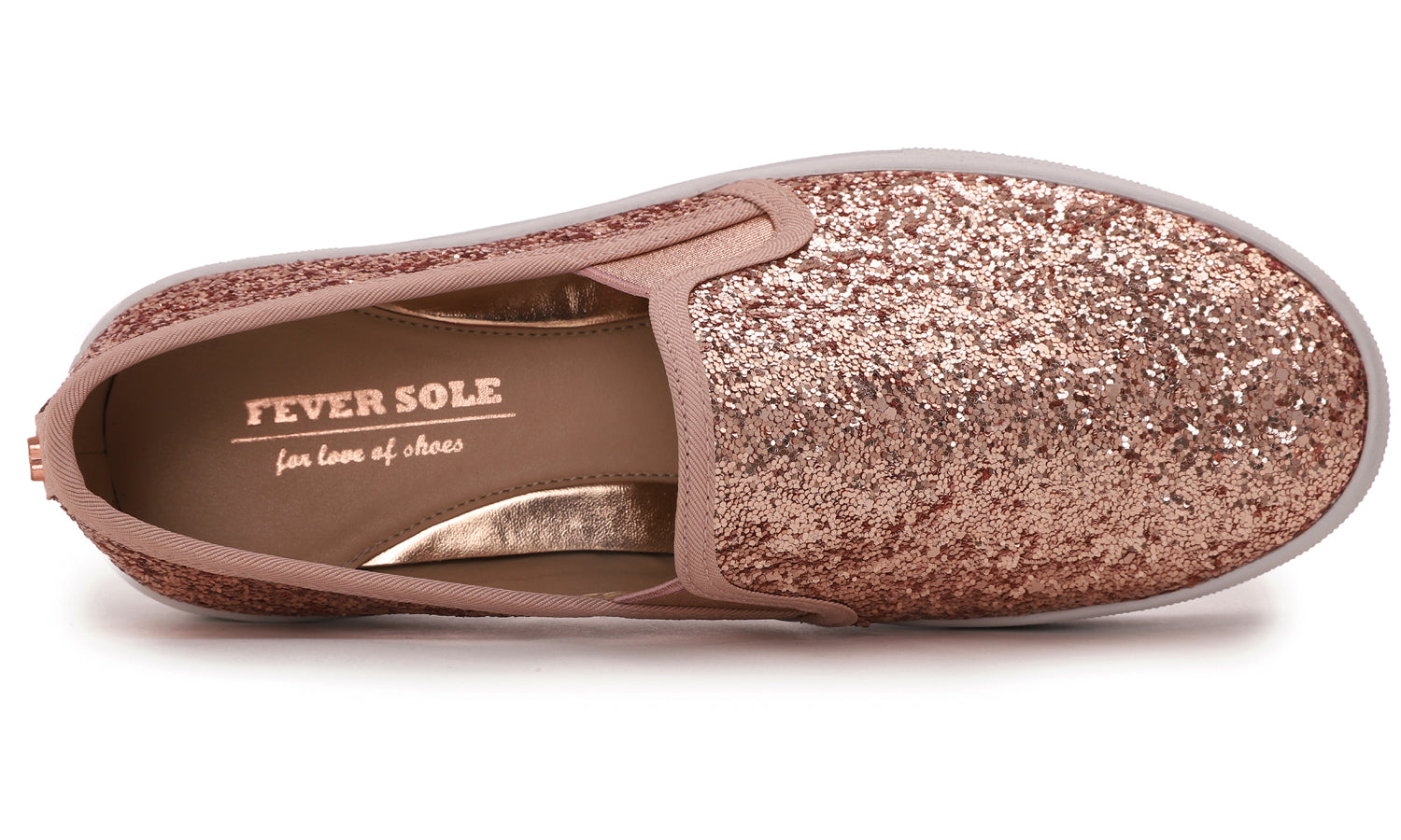 Feversole Women's Glitter Rose Gold Platform Slip On Sneaker Casual Flat Loafers