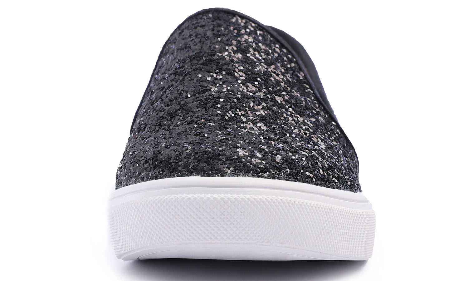 Feversole Women's Glitter Black Slip On Sneaker Casual Flat Loafers