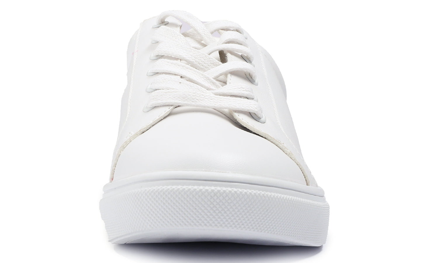 Feversole Women's Featured PU Leather White Silver Lace Up Sneaker