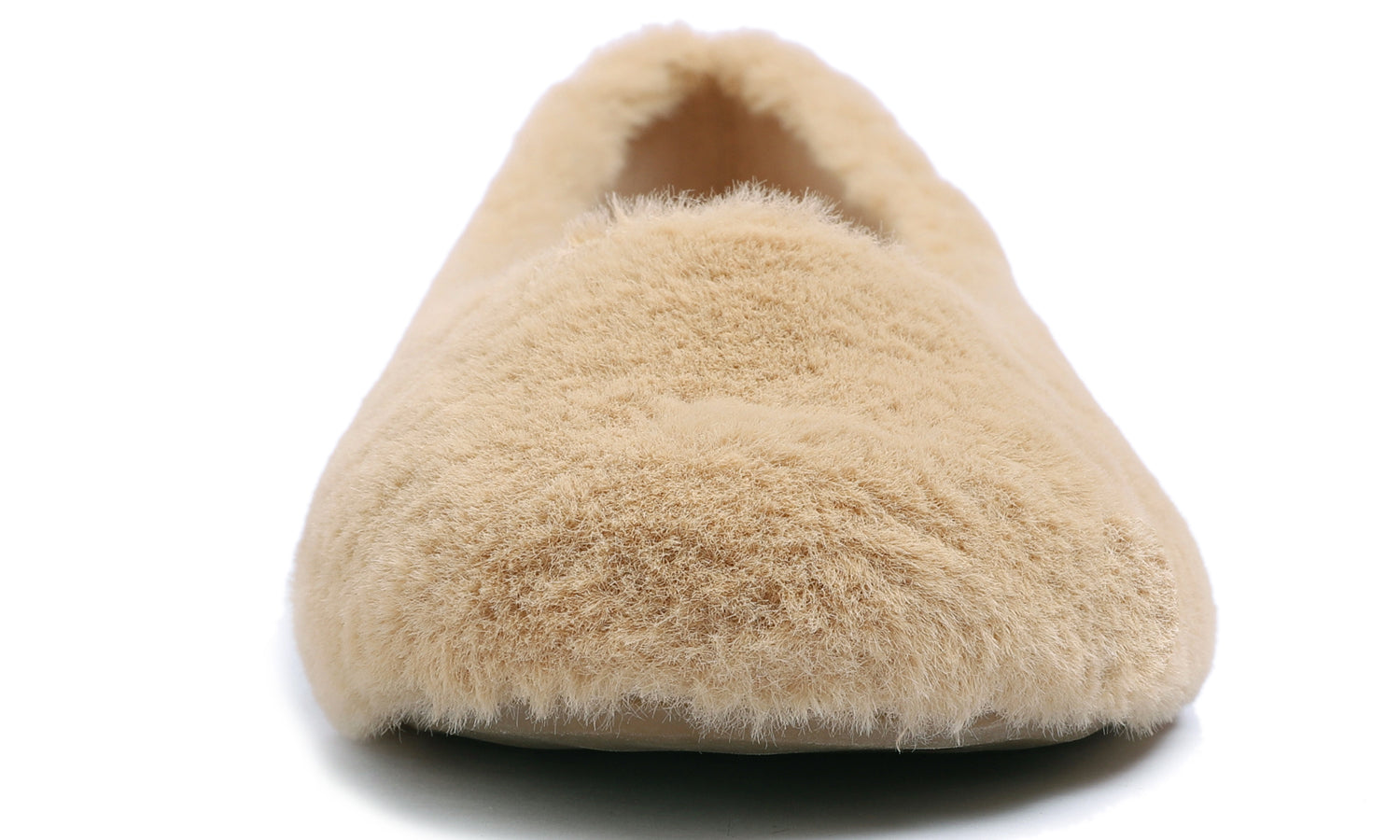Feversole Women's Fashion Round Toe Puffy Warm Comfort Home Indoor Winter Soft Ballet Slippers Beige Plush
