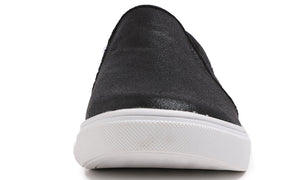 Feversole Women's Casual Slip On Sneaker Comfort Cupsole Loafer Flats Black Crack Vegan Leather