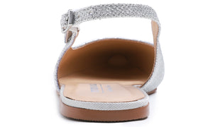 Feversole Pointed Toe Casual Slingback Flat Mules Women's Fashion Buckle Strap Slide Summer Slippers Silver Lurex