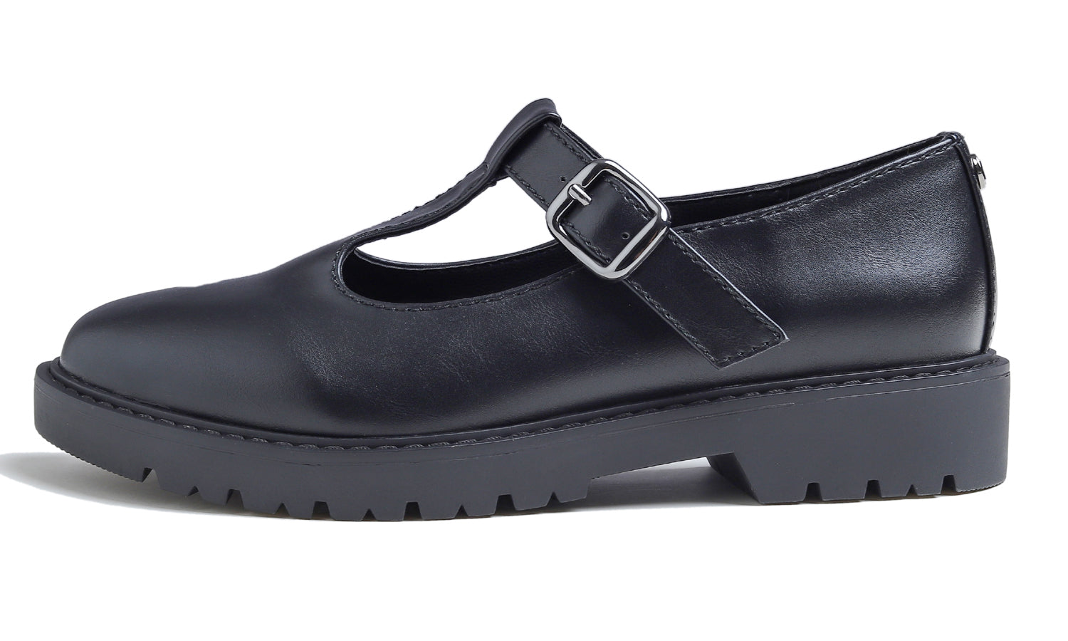 Feversole Women's Fashion Trim Deco Loafer Flats Black Vegan Leather Mary Jane Buckle