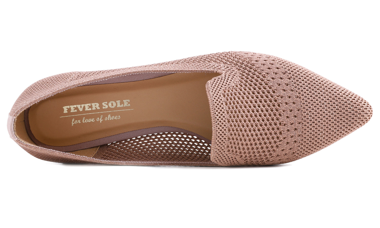 Feversole Women's Woven Fashion Breathable Knit Flat Shoes Pointed Loafer Rose Gold
