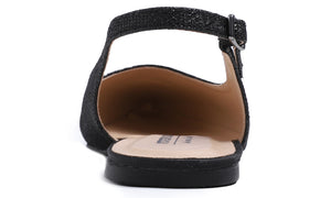 Feversole Pointed Toe Casual Slingback Flat Mules Women's Fashion Buckle Strap Slide Summer Slippers Black Lurex