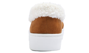 Feversole Women's Casual Slip On Sneaker Comfort Cozy Winter Warm Loafer Low Top Boot Faux Camel Suede Sheerling