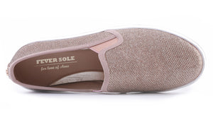 Feversole Women's Lurex Rose Gold Slip On Sneaker Casual Flat Loafers
