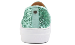 Feversole Women's Glitter Jade Green Platform Slip On Sneaker Casual Flat Loafers