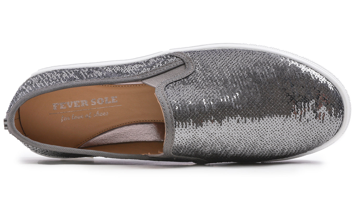 Feversole Women's Pewter Sequin Slip On Sneaker Casual Flat Loafers
