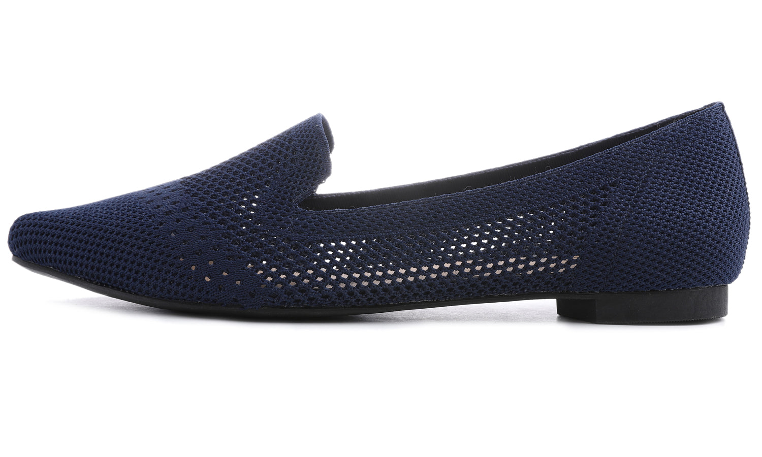 Feversole Women's Woven Fashion Breathable Knit Flat Shoes Pointed Loafer Navy