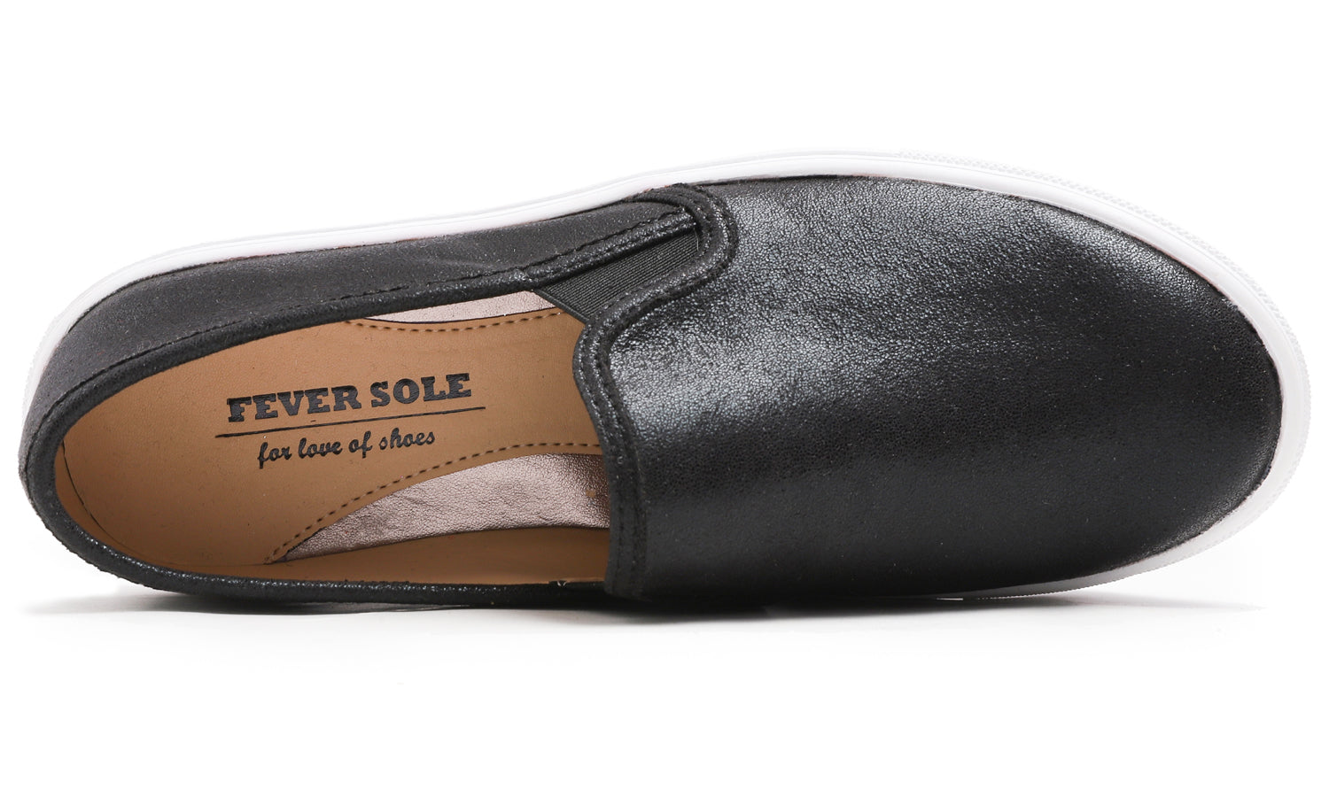 Feversole Women's Casual Slip On Sneaker Comfort Cupsole Loafer Flats Black Crack Vegan Leather