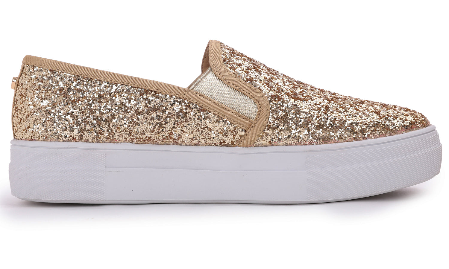 Feversole Women's Glitter Gold Platform Slip On Sneaker Casual Flat Loafers
