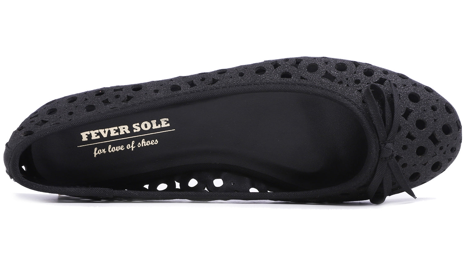 Feversole Women's Sparkle Memory Foam Cushioned Colorful Shiny Ballet Flats Black Glitter Cutout