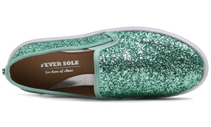 Feversole Women's Glitter Jade Green Slip On Sneaker Casual Flat Loafers