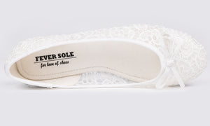 Feversole Round Toe Lace Ballet Crochet Flats White Women's Comfy Breathable Shoes