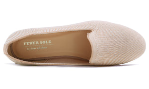Feversole Women's Woven Fashion Breathable Knit Flat Shoes Nude Mixed Loafer