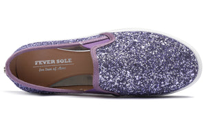 Feversole Women's Glitter Lavender Platform Slip On Sneaker Casual Flat Loafers