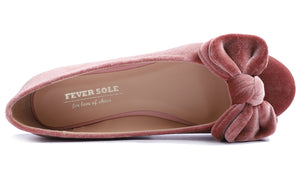 Feversole Women's Round Toe Cute Bow Trim Ballet Flats Pink Velvet Twist Bow