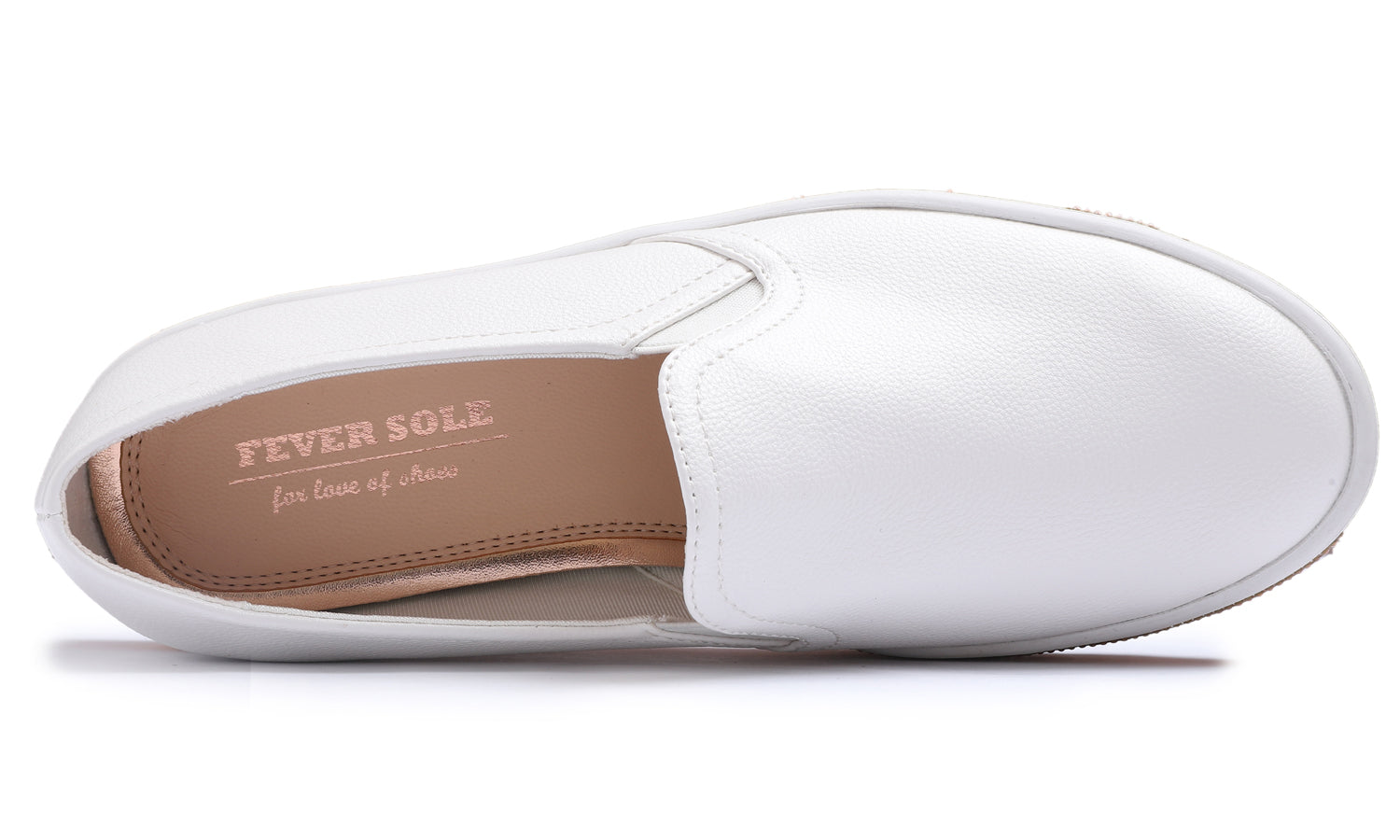 Feversole Women's Fashion Slip-On Sneaker Casual Platform Loafers White Rose Gold Rhinestone Shoes