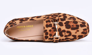 Feversole Women's Fashion Trim Deco Loafer Flats Leopard Faux Suede