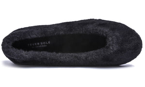 Feversole Women's Fashion Round Toe Puffy Warm Comfort Home Indoor Winter Soft Ballet Slippers Black Plush
