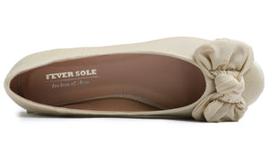 Feversole Women's Round Toe Cute Bow Trim Ballet Flats Beige Gold