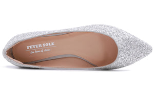 Feversole Women's Sparkle Memory Foam Cushioned Colorful Shiny Ballet Flats Glitter Ice Silver Pointed