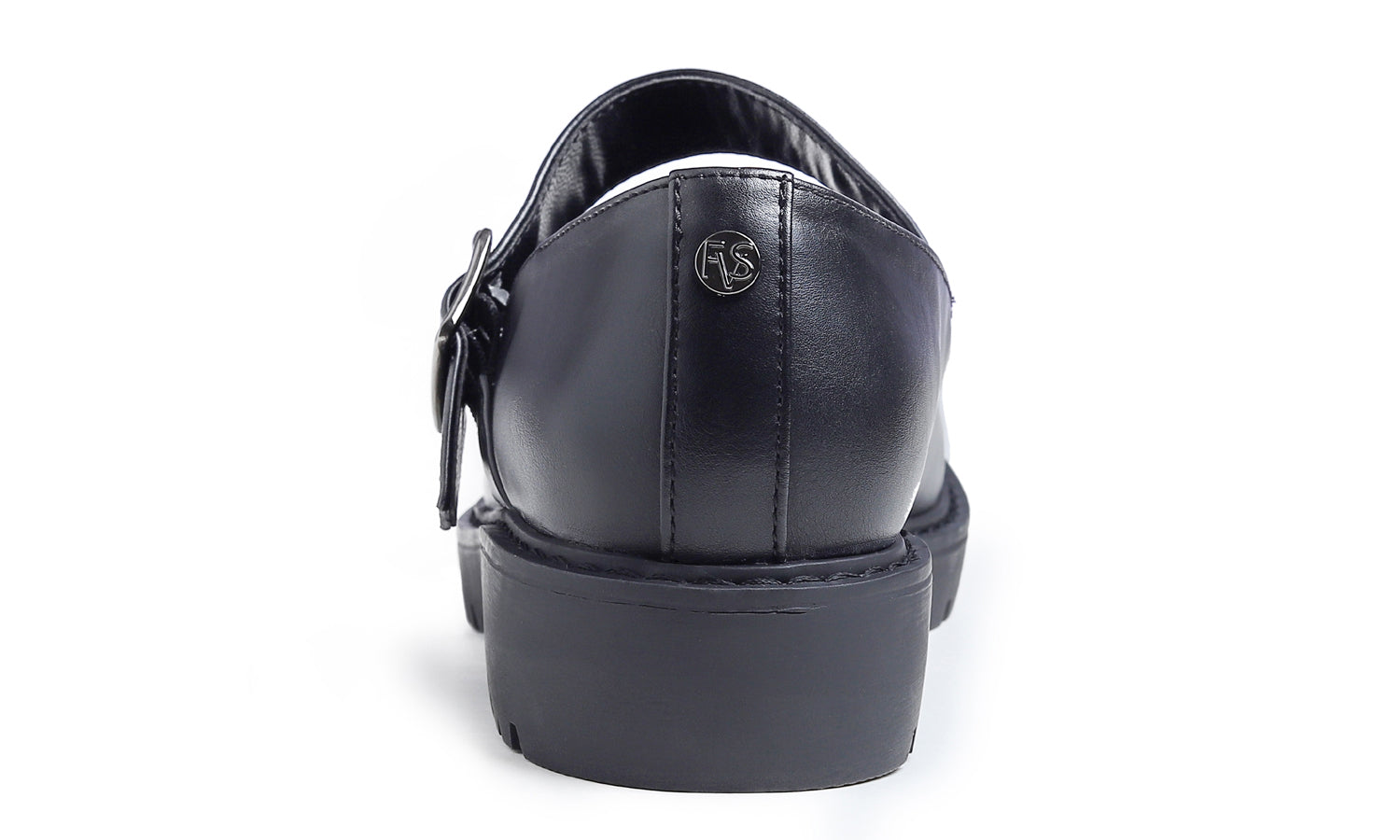 Feversole Women's Fashion Trim Deco Loafer Flats Black Vegan Leather Back Strap Buckle