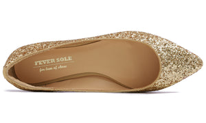 Feversole Women's Sparkle Memory Foam Cushioned Colorful Shiny Ballet Flats Glitter Gold Pointed