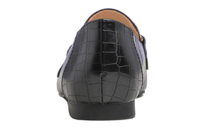 Feversole Women's Fashion Trim Deco Loafer Flats Black Croc Chain
