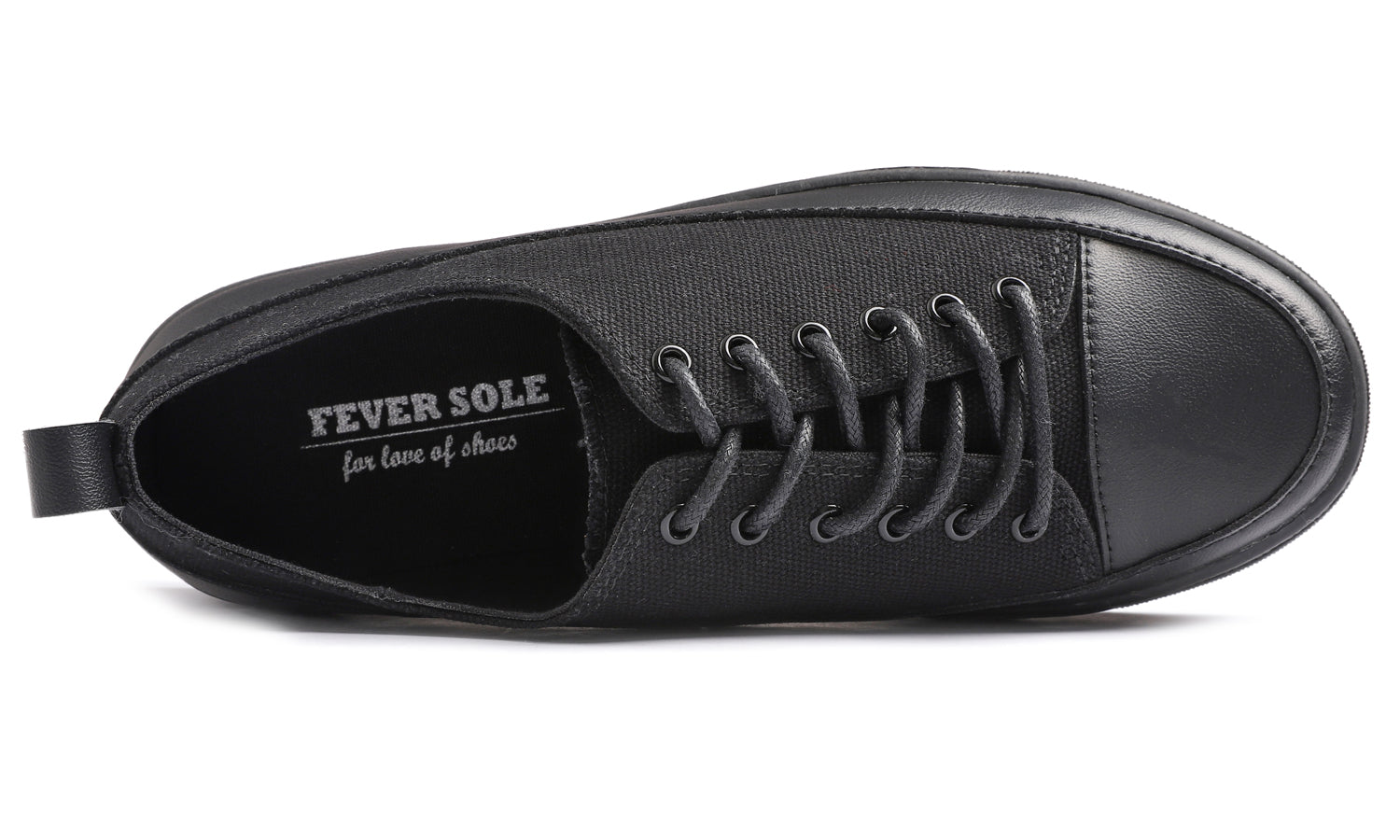 Feversole Women's Canvas Vegan Leather Lightweight Platform Lace-Up Street Sneakers Black Canvas