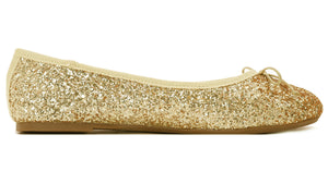 Feversole Women's Macaroon Glitter Gold Memory Foam Cushion Insock Patent Ballet Flat