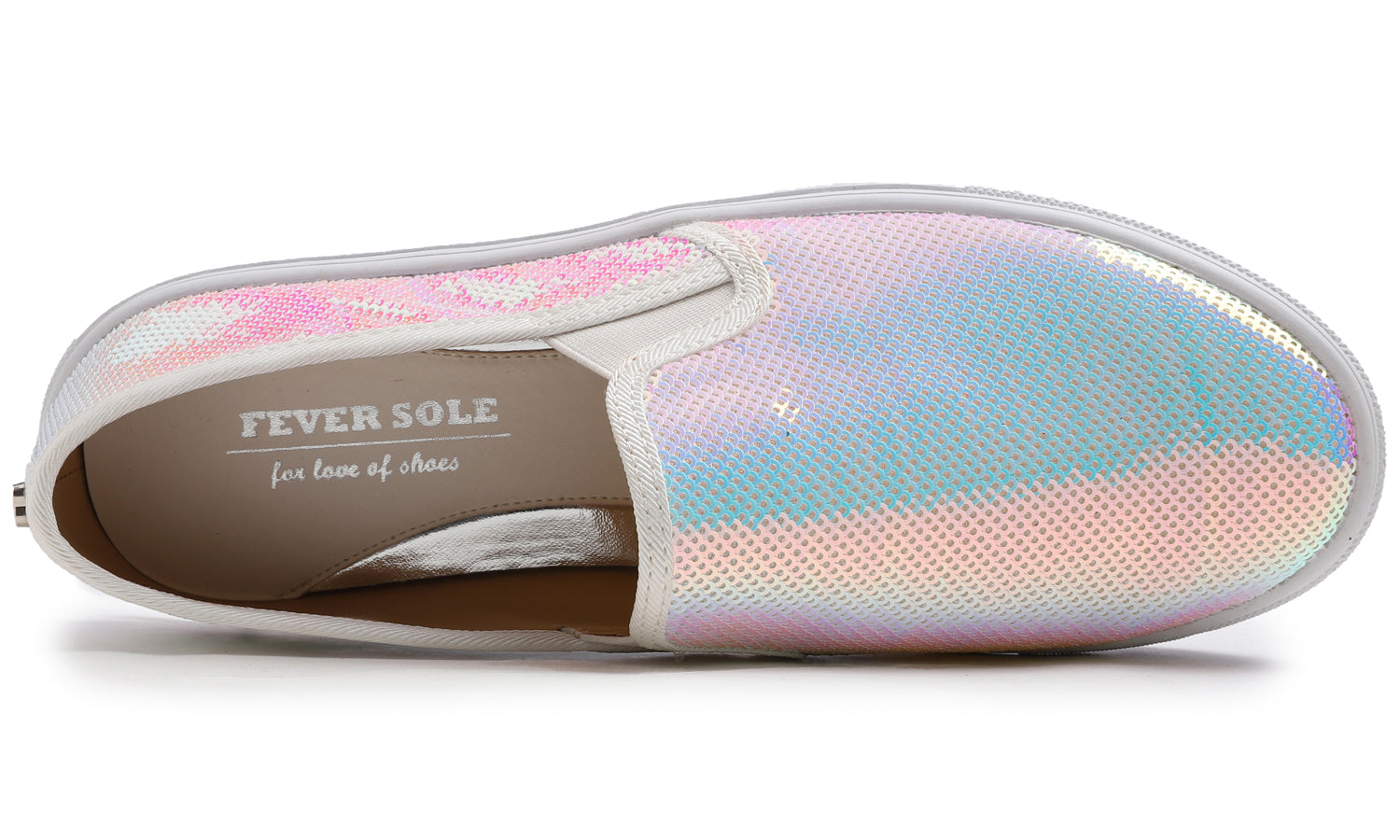 Feversole Women's AB White Sequin Slip On Sneaker Casual Flat Loafers
