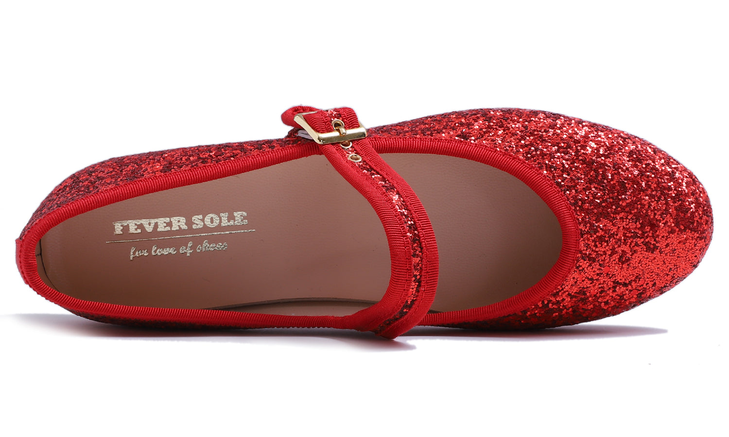 Feversole Women's Soft Cushion Extra Padded Comfort Round Toe Mary Jane Metal Buckle Fashion Ballet Flats Walking Shoes Red Glitter