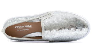 Feversole Women's Silver Sequin Slip On Sneaker Casual Flat Loafers