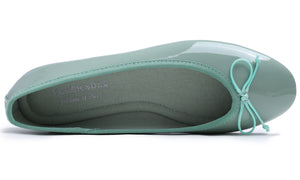 Feversole Women's Macaroon Morandi Green Memory Foam Cushion Insock Patent Ballet Flat