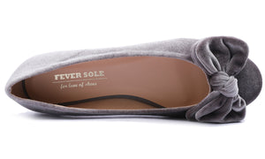 Feversole Women's Round Toe Cute Bow Trim Ballet Flats Grey Velvet Twist Bow