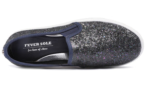 Feversole Women's Glitter Navy Platform Slip On Sneaker Casual Flat Loafers