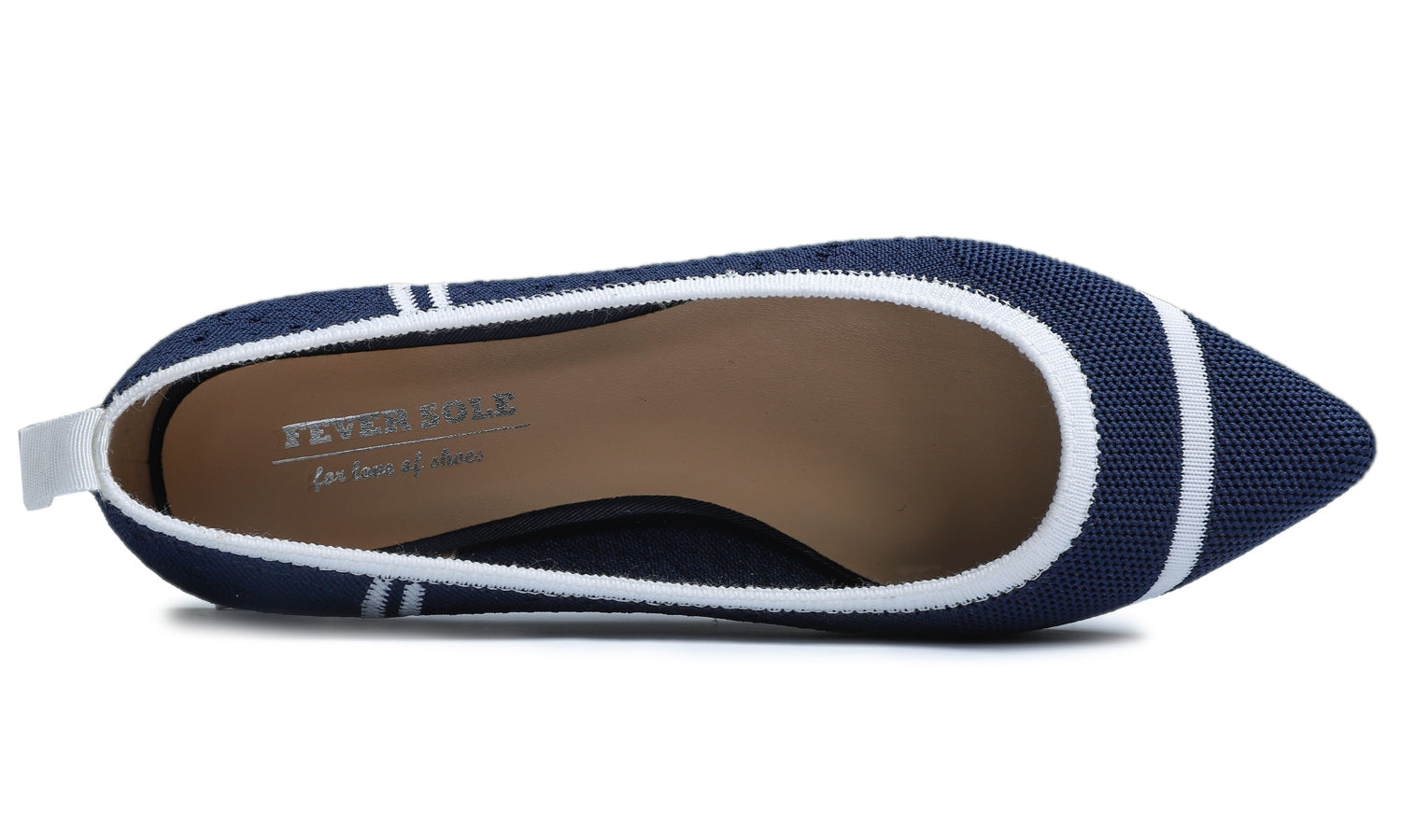 Feversole Women's Woven Fashion Breathable Knit Flat Shoes Pointed Navy White Stripe